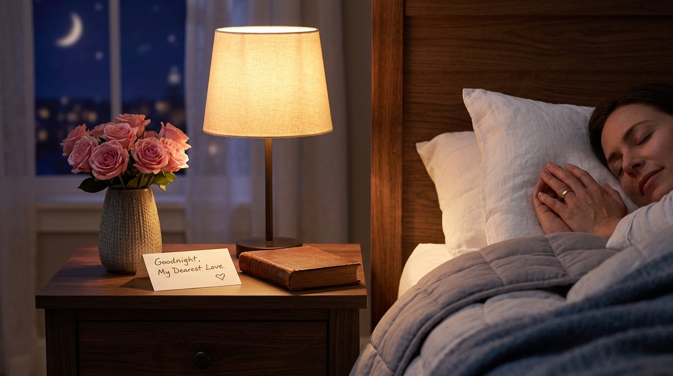 Cozy bedroom with warm bedside lighting for a peaceful night