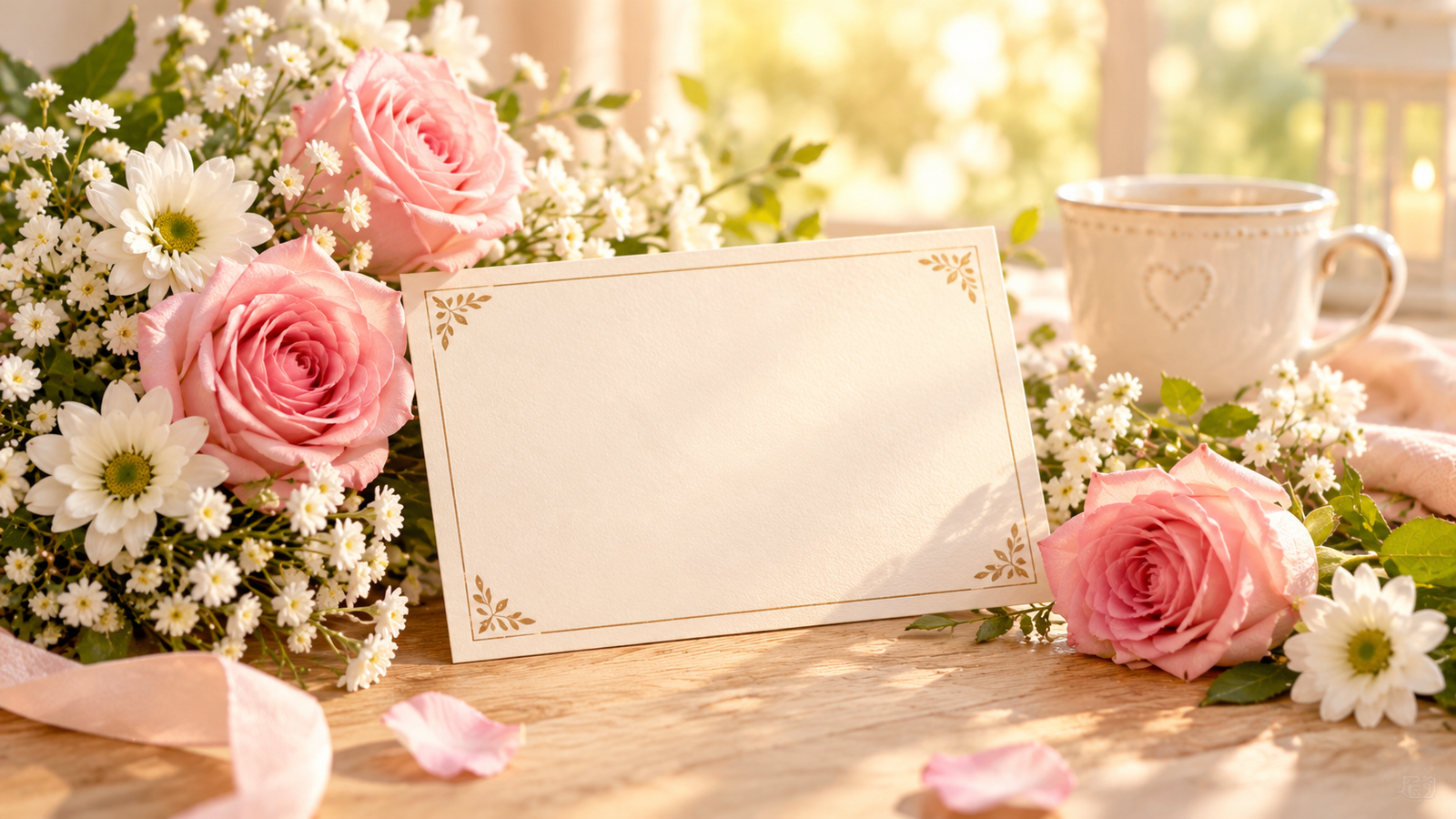 Elegant greeting card surrounded by flowers for Sunday blessings.