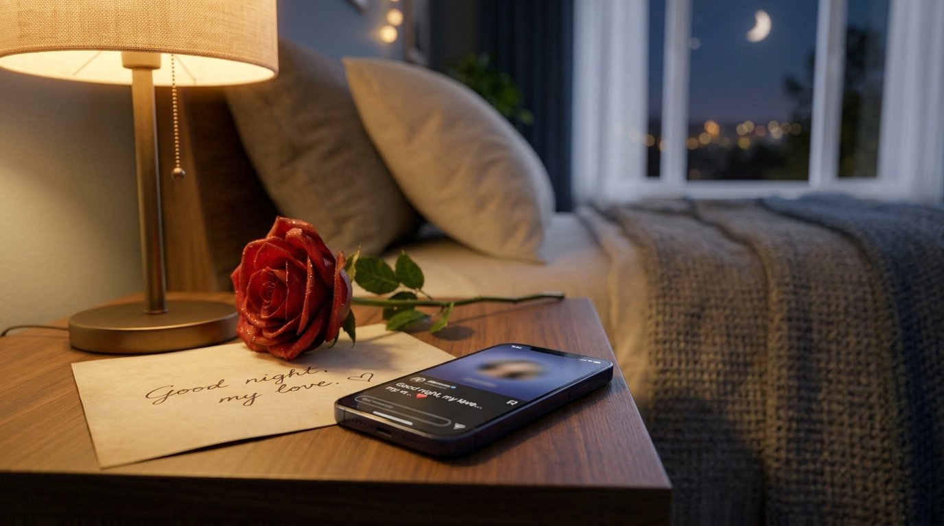 Smartphone beside a bedside lamp in a cozy evening setting