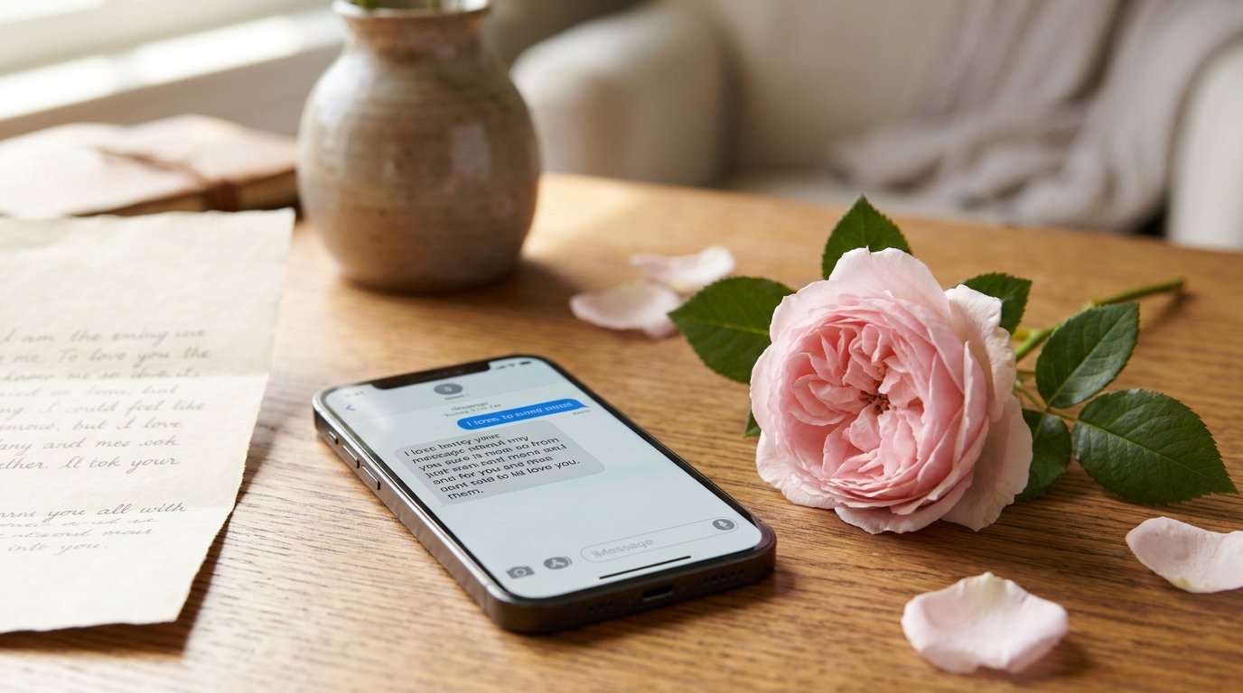 Smartphone beside a pink rose on a table